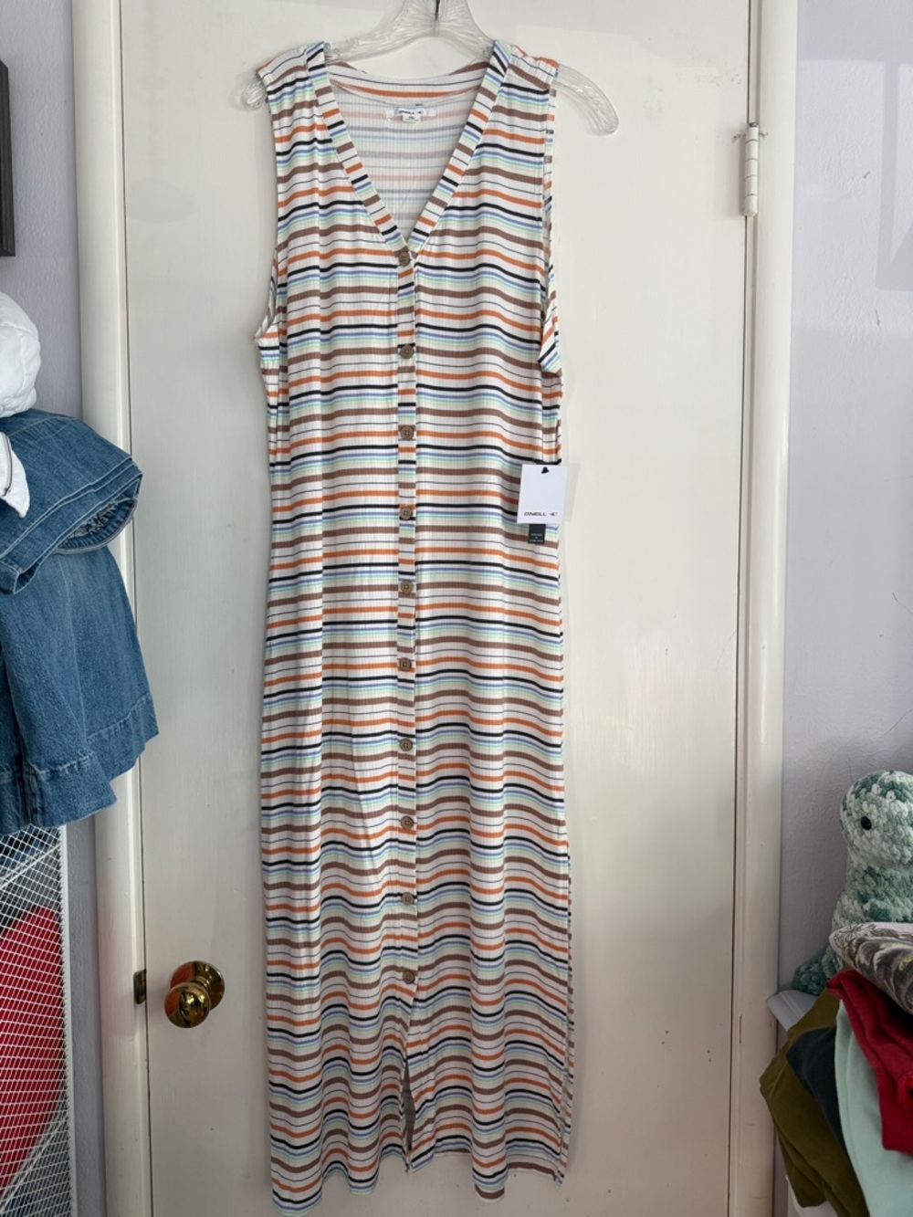 O’Neill Maxi Dress Striped Button-Front NWT